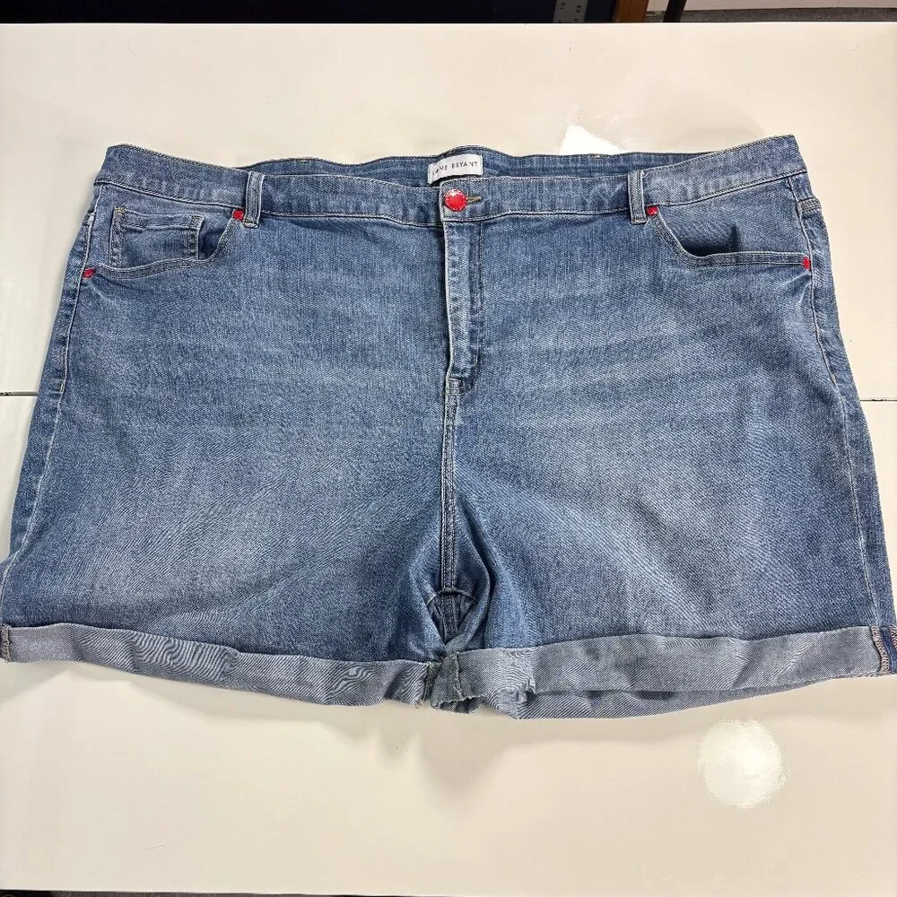 Lane Bryant Plus Size 28 Denim Shorts Rainbow Back Pockets